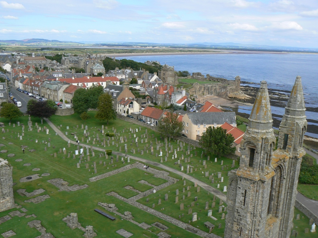 From the ruins of the Cathedral overlooking the ruins of the castle and the sweep of the beach